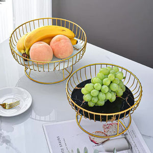 Elegant Iron Art Glass Serving Tray | Black Glass | Round Design | Gold Finish