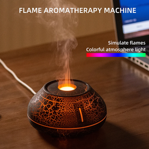 Flame Mountain Aroma Diffuser | Cracked Black | 7-Color LED Light | 130ml Ultrasonic Mist Maker | Stylish Design