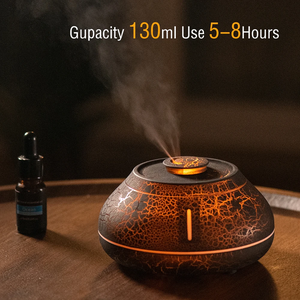 Flame Mountain Aroma Diffuser | Cracked Black | 7-Color LED Light | 130ml Ultrasonic Mist Maker | Stylish Design