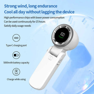 Black Portable USB Rechargeable Handheld Fan | Digital Display | Compact & Quiet