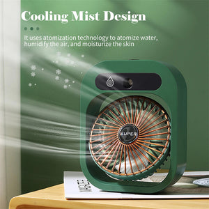 Portable USB Rechargeable Misting Fan | Green | Compact Personal Fan with Cooling Spray