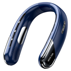 Rechargeable Neck Fan with Digital Display | Blue | 1200mAh | Adjustable Speed | Wearable Cooling