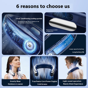 Rechargeable Neck Fan with Digital Display | Blue | 2400mAh | Adjustable Speed | Wearable Cooling
