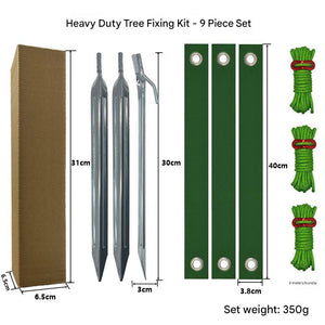 Tree Anchoring Kit | Silver Spike | 9pc Set | Heavy Duty Ground Anchors with Straps & Ropes