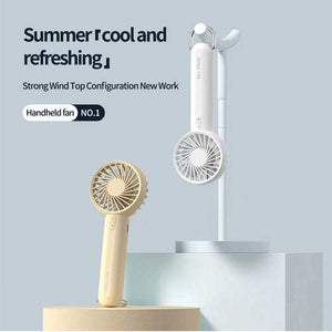 White Mini Handheld Rechargeable Fan | Portable USB-Powered Cooling | Keyring Included