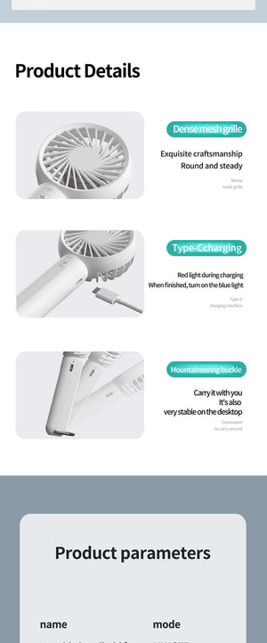 White Mini Handheld Rechargeable Fan | Portable USB-Powered Cooling | Keyring Included