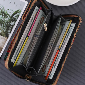 F Elegance Vintage Bohemian Style Wallet with Multi-Compartment Design | Large Capacity Zipper Clutch for Women