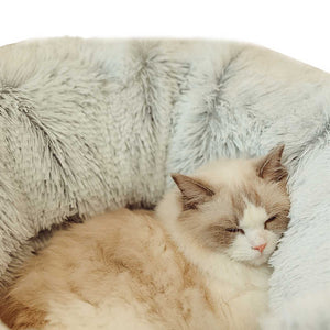 Grey Luxury Plush Cat Bed | Hidden Tunnel | Soft Round Pet Bed for Cats & Small Dogs