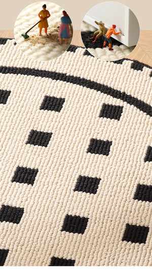 Grunge Black Round Area Rug | Geometric Pattern | Modern Style | Black and White