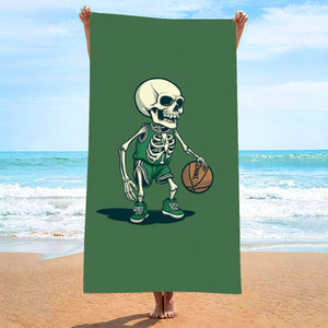 Extra Large Microfiber Beach Towels | 2 PCS | Skeleton Man Playing Basketball Design | Quick-Drying