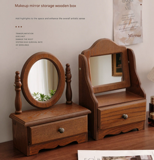 Wooden Tabletop Vanity Mirror | Square Design with Drawer | Elegant and Stylish
