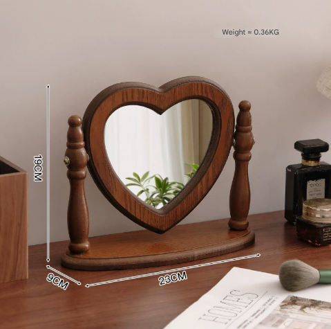 Wooden Tabletop Vanity Mirror | Love-Shaped Cordate Design | Elegant & Stylish