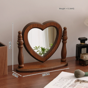 Wooden Tabletop Vanity Mirror | Love-Shaped Cordate Design | Elegant & Stylish
