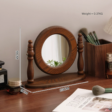 Wooden Tabletop Vanity Mirror | Rounded Design | Elegant & Stylish