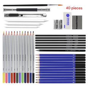 Light Blue 40-Piece Drawing Pencil Set | Professional Art Kit | Convenient Storage Case