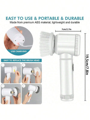 White Electric Cleaning Brush with Multiple Attachments | Rechargeable & Versatile | Home & Kitchen Use