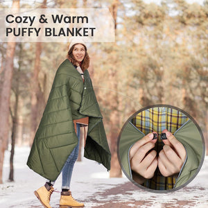 Compact Lightweight Quilted Blanket | Military Green | Soft, Warm & Portable for Outdoor Adventures