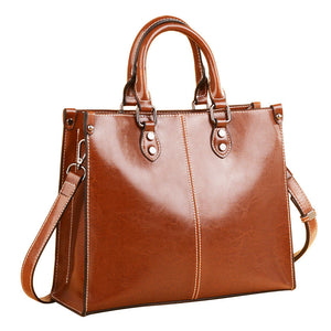 Brown Leather Handbag | Stylish Tote | Adjustable Strap | Durable and Spacious Design