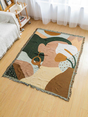 Boho Abstract Woven Blanket | 180x130cm | Decorative Throw with Tassel Edges