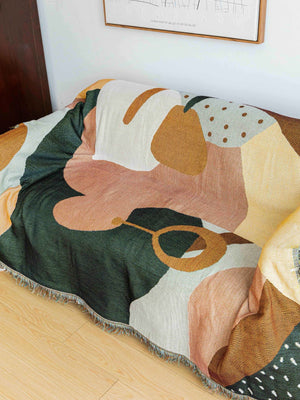 Boho Abstract Woven Blanket | 180x130cm | Decorative Throw with Tassel Edges