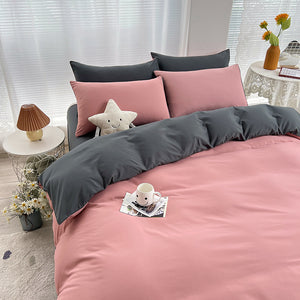 Pink and Grey Bedding Set | 4-Piece Cotton | Fits 1.5m/1.8m Beds | Cozy and Soft | Duvet 200x230cm