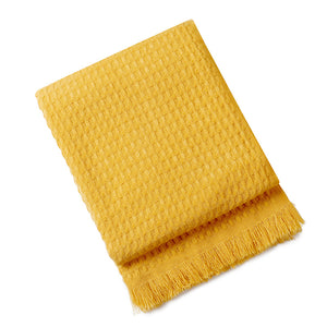 Yellow Nordic Knitted Sofa Throw | 130x230cm | Waffle Weave | Polyester | Decorative Blanket with Tassels