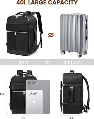 Travel Backpack | Black | 40L | Large Capacity | Business & Travel | Expandable Design | Oxford Fabric