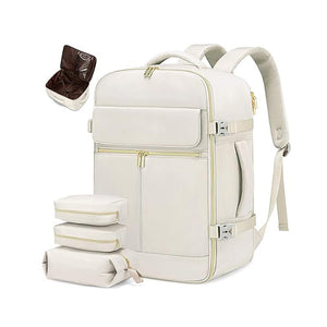 Travel Business Backpack | Off White | 40L | Expandable Compartments | Includes Toiletry & Shoe Bags