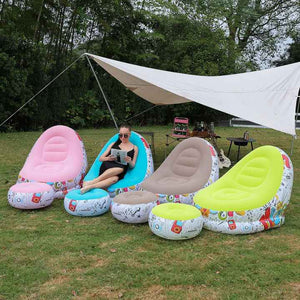 Inflatable Sofa Chair with Ottoman | Yellow Graffiti Design | Waterproof Flocked | Camping & Home Use