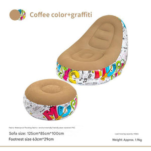 Inflatable Sofa Chair with Ottoman | Coffee Graffiti Design | Waterproof Flocked | Camping & Home Use