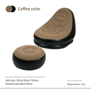 Inflatable Sofa Chair with Ottoman | Coffee & Black Patchwork | Waterproof Flocked | Camping & Home Use