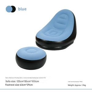 Inflatable Sofa Chair with Ottoman | Blue & Black Patchwork | Waterproof Flocked | Camping & Home Use