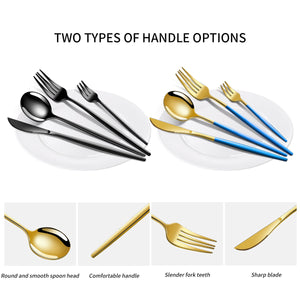 Green And Gold Patchwork Colours | 410 Stainless Steel | 16-Piece Flatware Set | Elegant Dinnerware | Knife Fork Spoon | Service for 4