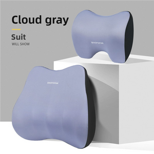 Cloud Grey Memory Foam Car Seat Neck & Lumbar Support Set | Ergonomic Cushion | Office, Home & Driving