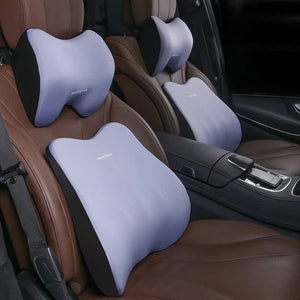 Cloud Grey Memory Foam Car Seat Neck & Lumbar Support Set | Ergonomic Cushion | Office, Home & Driving