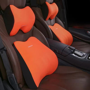 Orange Memory Foam Car Seat Neck & Lumbar Support Set | Ergonomic Cushion | Office, Home & Driving