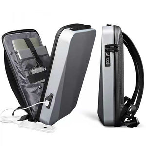 Silver Premium Hard Shell Business Backpack | TSA Lock & USB Charging Port | Waterproof Laptop Bag for Men