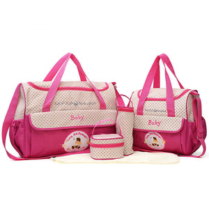 Mommy Bag Set | 5-Piece | Pink | Large Capacity | Travel Diaper Bag | Insulated Bottle & Snack Holder