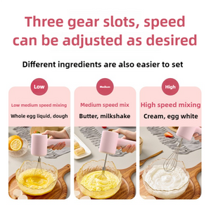Electric Egg Beater | Pink | 3-Speed Adjustment | Dual Whisks | Type-C Charging | Portable Kitchen Mixer