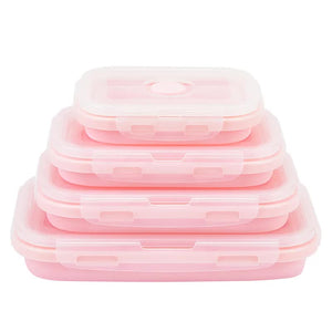 Pink Collapsible Silicone Bento Box Set | 4-Piece Food-Grade Microwave & Freezer Safe