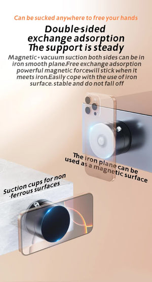 Magnetic Phone Mount | Pink | 360° Rotating Stand with PC Mirror Sticker for Car & Home