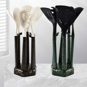 Silicone Kitchen Utensils Set | Black & Green | 7-Piece High-Temperature Resistant, Non-Stick Tools