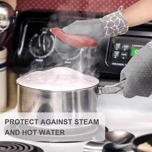 Grey 4-Piece Set High-Temperature Resistant Silicone and Cotton Oven Mitts & Pot Holders Set | Heat-Resistant, Non-Slip, Food-Grade Kitchen Gloves for Baking, Cooking, and Grilling