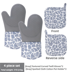 Grey 4-Piece Set Heat Resistant Silicone Kitchen Gloves | Oven Mitts & Pot Holders for Safe Cooking