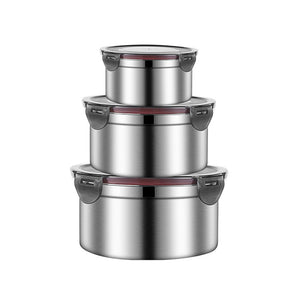 Brown 3-Piece Stainless Steel Food Storage Set | 304 Grade | Leak-Proof Lids | Round Design for Meal Prep