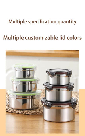 Brown 3-Piece Stainless Steel Food Storage Set | 304 Grade | Leak-Proof Lids | Round Design for Meal Prep