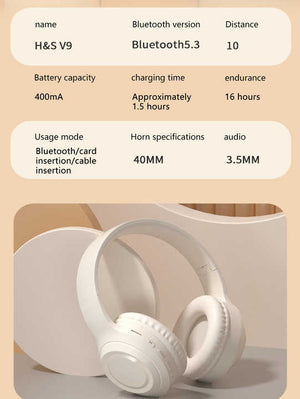 Off White & Orange Wireless Headphones | 400mAh | 16H Playtime | SD Card & Aux Support