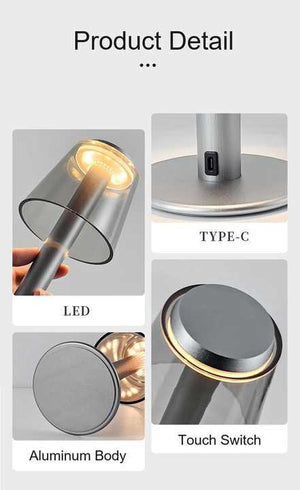 Silver Stylish Transparent Desk Lamp | Touch Control | LED | Type-C Charging | Modern Design
