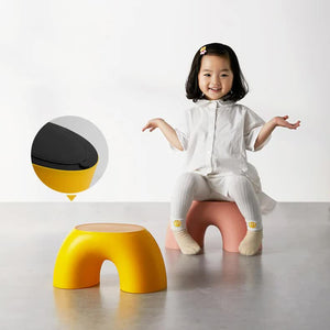 Yellow Minimalist Round Footstool | Durable Anti-Slip Design | Rainbow Stool | PP+Polypropylene | Comfortable Shoe Bench