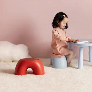 Red Minimalist Round Footstool | Durable Anti-Slip Rainbow Stool | PP+Polypropylene | Comfortable Bench